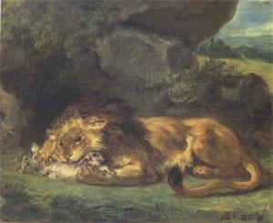 Eugene Delacroix Lion Devouring a Rabbit (mk05) Germany oil painting art